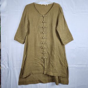 Soft Surroundings Mackenzie Tunic Top Olive Green Gauzy Cotton Lagenlook Sz M
